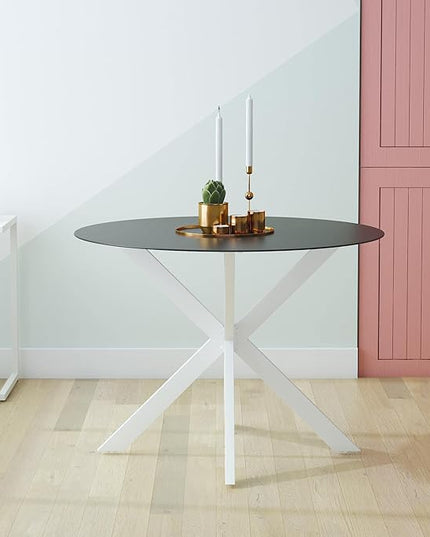 CosmoLiving by Cosmopolitan 88289WHGE Circi Collection Dining Table with Glass Top, White - LeafyLoom