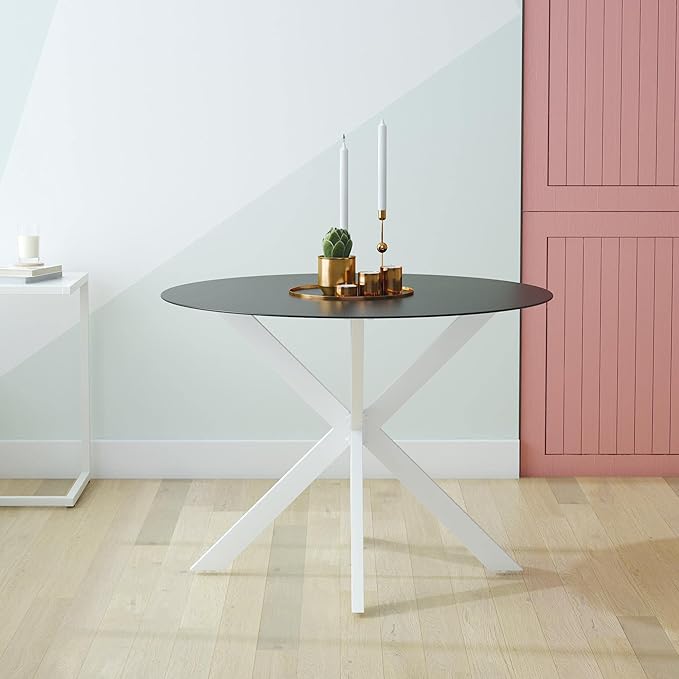 CosmoLiving by Cosmopolitan 88289WHGE Circi Collection Dining Table with Glass Top, White - LeafyLoom
