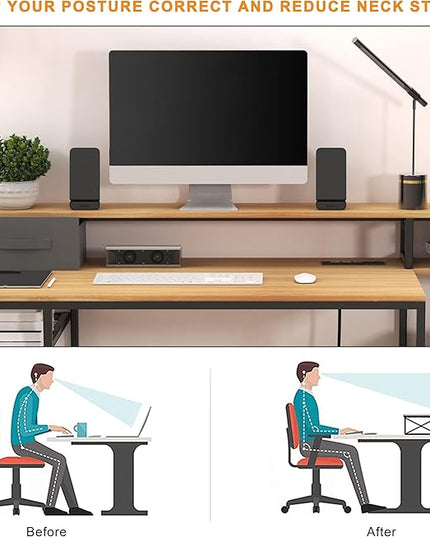 Home Office Desks with Drawers, 66'' Computer Desk with Storage, Office Desk with Monitor Stand, Work Desk with Outlets and USB, Gaming Desk with File Cabinet for Home Office Table, Natural - LeafyLoom