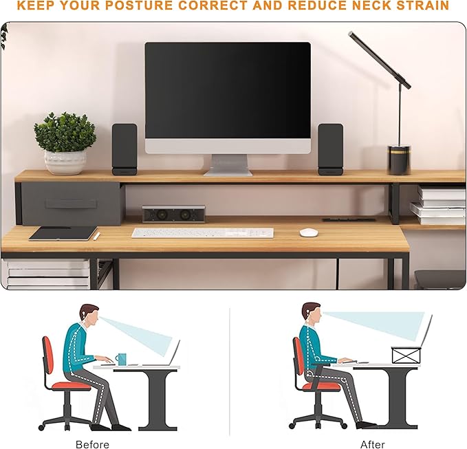 Home Office Desks with Drawers, 66'' Computer Desk with Storage, Office Desk with Monitor Stand, Work Desk with Outlets and USB, Gaming Desk with File Cabinet for Home Office Table, Natural - LeafyLoom