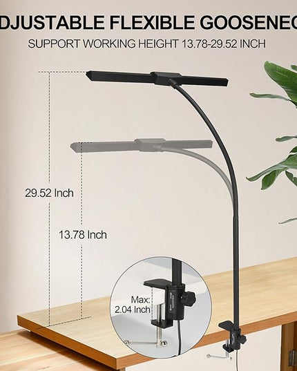 LED Desk Lamps for Home Office Eye-Caring Desk lamp with Clamp Architect Lamp with Touch Control and Adatper 3 Colors 10 Brightness Adjustable Gooseneck Clip on Lights for Desk and Table - LeafyLoom