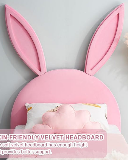 VECELO Kids Twin bed Frame with Upholstered Headboard, Princess Beds for Girls, 12 Wooden Slats Support, No Boxing Spring Needed - LeafyLoom