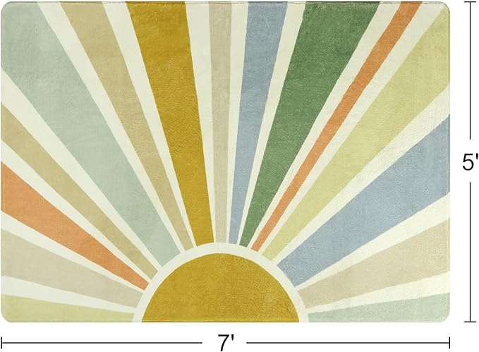 Kids Rugs for Playroom 5'x7' Rug, Boho Washable Area Rug for Kids Room, Rainbow Kids Nursery Rug Non-Slip Sunshine Carpet Soft Colorful Rug for Classroom Office Dining Room - LeafyLoom