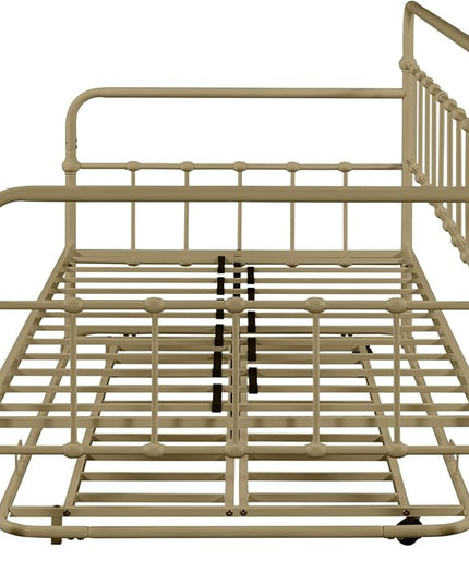 Twin Size Bed W/Slats,Metal Frame Daybed with Trundle & Anti-Noise Design,Space-Saving,Easy to Install,for Living Room Bedroom Apartment,Bronze - LeafyLoom