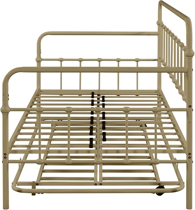 Twin Size Bed W/Slats,Metal Frame Daybed with Trundle & Anti-Noise Design,Space-Saving,Easy to Install,for Living Room Bedroom Apartment,Bronze - LeafyLoom