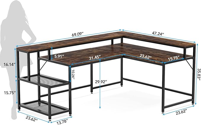 L-Shaped Computer Desk, Extra Large, Brown - LeafyLoom