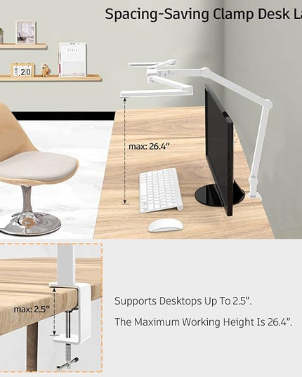 LED Desk Lamp for Home Office, 41.5" White Clip on Architect Desk Lamp with Clamp, 24W Adjustable Bright Swing Arm LED Desk Light Clamp on Office Lamp Dimmable Eye Care Table Light - LeafyLoom