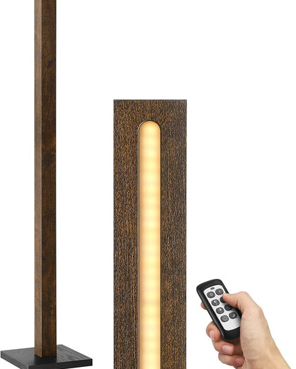 EDISHINE Wooden LED Corner Floor Lamp, Minimalist Dimmable Stick Light with Remote, Modern Standing Light for Living Room, Bedroom, Office, 7 Color Temperature 2700~6000K, 46" - LeafyLoom