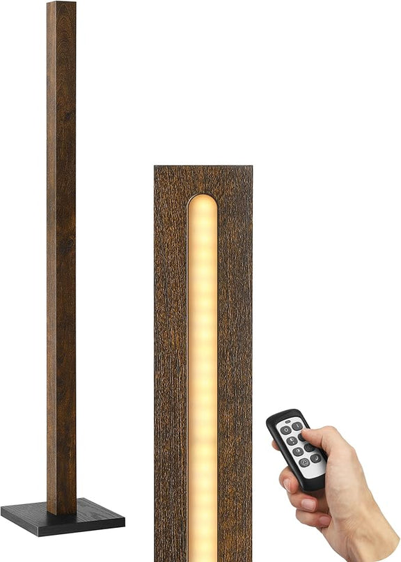 EDISHINE Wooden LED Corner Floor Lamp, Minimalist Dimmable Stick Light with Remote, Modern Standing Light for Living Room, Bedroom, Office, 7 Color Temperature 2700~6000K, 46" - LeafyLoom