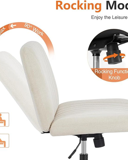Sweetcrispy Criss Cross Office Chair with Wheels, Wide Armless Home Office Desk Chair with Dual-Purpose Base, Swivel Adjustable Fabric Task Vanity Computer Chair, Beige - LeafyLoom