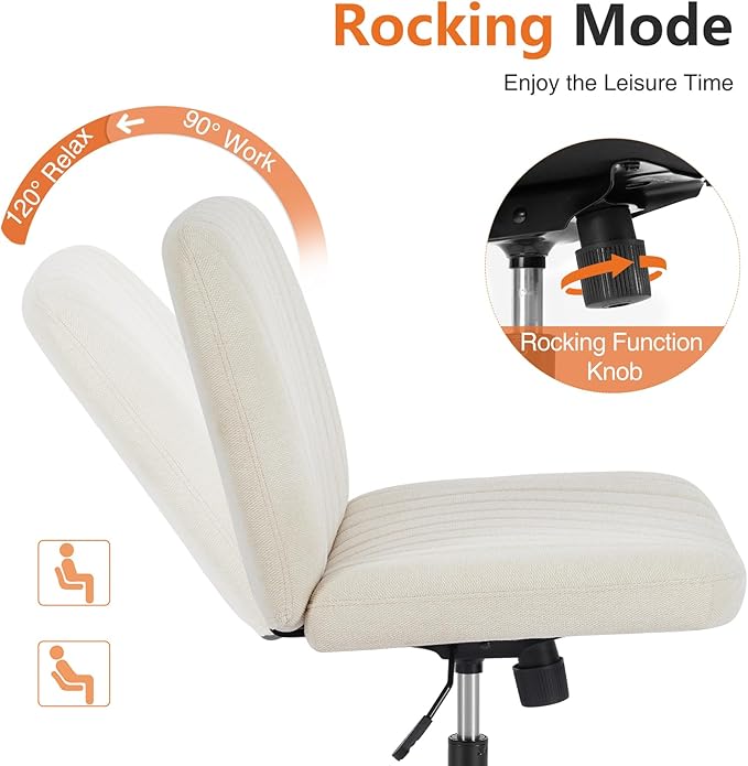 Sweetcrispy Criss Cross Office Chair with Wheels, Wide Armless Home Office Desk Chair with Dual-Purpose Base, Swivel Adjustable Fabric Task Vanity Computer Chair, Beige - LeafyLoom