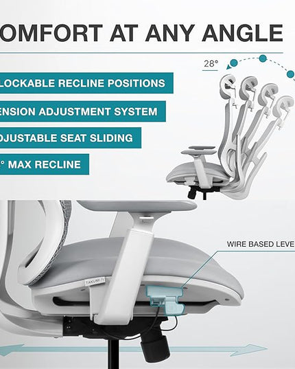 Takumi Ergonomic Office Chair Lumbar Support: Ergonomic Chair, Mesh Office Chair, Ergonomic Desk Chair, Best Desk Chair for Long Hours, Mesh Office Chair for Heavy People - Premium Cushion - LeafyLoom