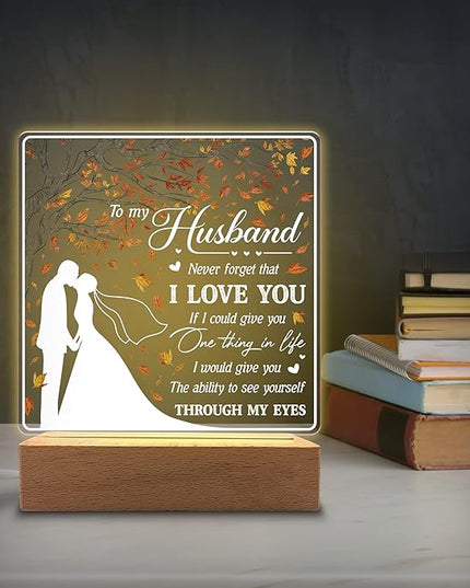 to My Husband I Love You Acrylic Night Light Gifts for Husband on Wedding, Anniversary, Valentine's Day, Christmas from Wife - LeafyLoom