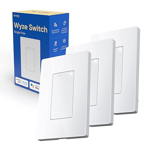 Wyze Switch, 2.4 GHz WiFi Smart Light Switch, Single-Pole, Needs Neutral Wire, Compatible & Cam Pan v3 Indoor/Outdoor IP65-Rated 1080p Pan/Tilt/Zoom Wi-Fi Smart Home Security Camera WYZE