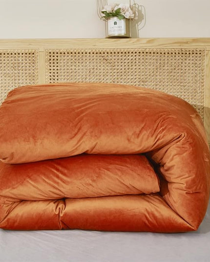Burnt Orange Color Velvet Comforter Set Cal King Solid Rust Color Flannel Velvet Bedding Comforter Set All Caramel Colour 3 PCs Shaggy Soft Warm and Durable Flannel Blanket Cal King - LeafyLoom