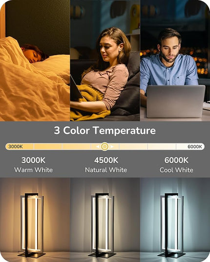 EDISHINE Modern LED Table Lamp, 750LM Stepless Dimmable Bedside Lamp, 3 Color Temperature, Touch Switch Control Nightstand Lamp for Living Room Bedroom, Dual-Frame Rectangle, Angle Adjustable - LeafyLoom