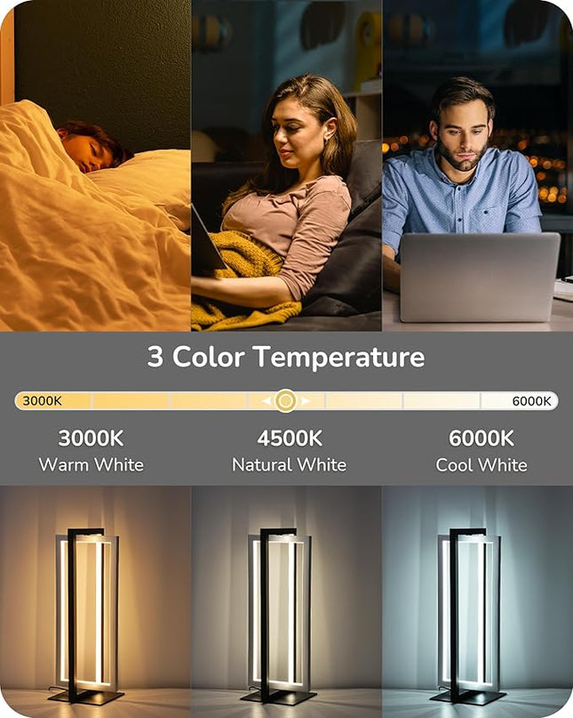 EDISHINE Modern LED Table Lamp, 750LM Stepless Dimmable Bedside Lamp, 3 Color Temperature, Touch Switch Control Nightstand Lamp for Living Room Bedroom, Dual-Frame Rectangle, Angle Adjustable - LeafyLoom
