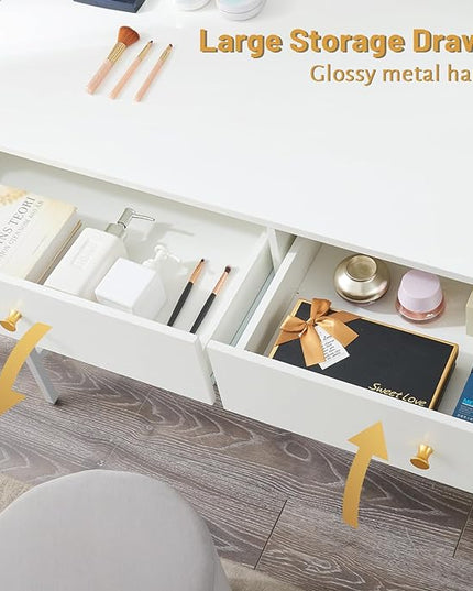 SUPERJARE Vanity Desk with Drawers, 47 inch Computer Desk, Modern Simple Home Office Desks, Makeup Dressing Table for Bedroom - White - LeafyLoom