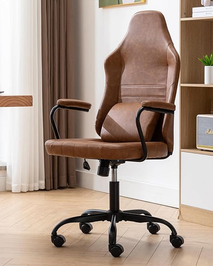 Executive Office Chair, Home Office Desk Chair, High Back PU Leather Desk Chair, 360° Swivel Computer Chair, Height Adjustable Tilt Vanity Task Chair for Office, Reading Meeting Room - LeafyLoom