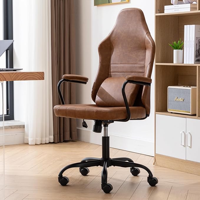 Executive Office Chair, Home Office Desk Chair, High Back PU Leather Desk Chair, 360° Swivel Computer Chair, Height Adjustable Tilt Vanity Task Chair for Office, Reading Meeting Room - LeafyLoom