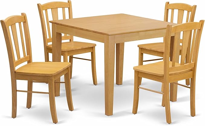 East West Furniture Oxford 5 Piece Modern Set Includes a Square Wooden Table and 4 Kitchen Dining Chairs, 36x36 Inch, Oak - LeafyLoom