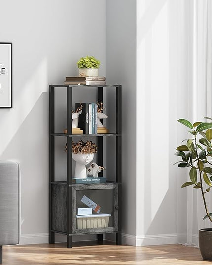 TUTOTAK 4 Tier Bookcase and Bookshelf, Narrow Book shelf with Door for Small Space, for Living Room, Office, Study, Entryway, Charcoal Grey BS03BY004 - LeafyLoom