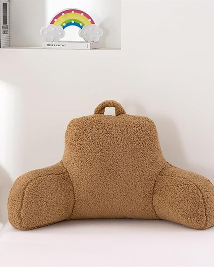 A Nice Night Sherpa Fleece Flannel Reading Pillow Bed Wedge Children Backrest with Arms Back Support for Sitting Up in Bed/Couch,Khaki - LeafyLoom