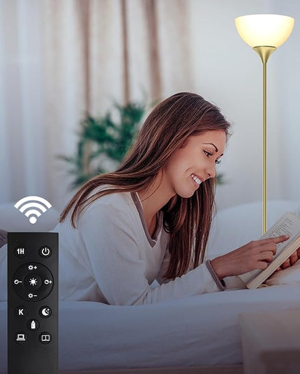 PESRAE Floor Lamp, Remote Control with Stpeless Color Temperatures and Brightness, Torchiere lamp for Bedroom, Living Room, Bulb Included - LeafyLoom