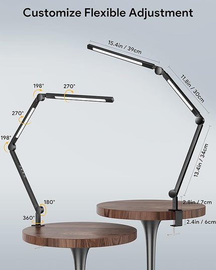 MediAcous LED Desk Lamp with Clamp, Dual Light Desk Lamp with Swing Arm, 4 Color Modes & 4 Brightness Metal Table Lamp, Eye-Caring Clip-on Lamp with Memory Function for Home Office Work Study - LeafyLoom