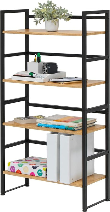 Calico Designs Ashwood 4-Tier or 2-Tier Stackable Bookshelf (1 Set),Graphite Black/Ashwood,Rectangular - LeafyLoom