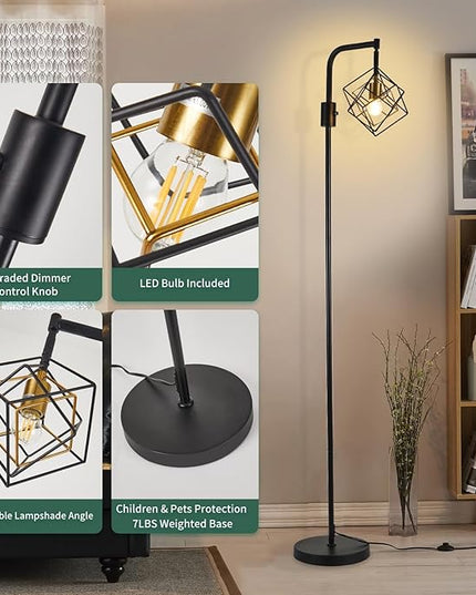 Dimmable Farmhouse Floor Lamp for Living Room, 1 Light Rustic Standing Tall Lamp, Modern Bright Floor Lamp, Industrial Standing Lamp for Bedroom, Tall Pole Lamps Office, LED Bulbs Included. - LeafyLoom