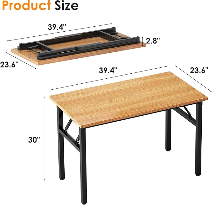 Need 39.4 inches Computer Desk for Small Space Small Folding Table Small Writing Desk Compact Desk Foldable Desk with BIFMA Certification, No Install Needed, Teak - LeafyLoom