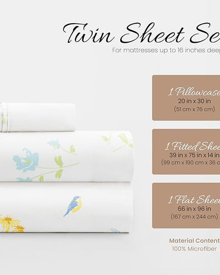 Linen Market 3 Piece Twin Bedding Sheet Set (Light Blue Floral) - Sleep Better Than Ever with These Ultra-Soft & Cooling Bed Sheets for Your Twin Size Bed - Deep Pocket Fits 16" Mattress - LeafyLoom