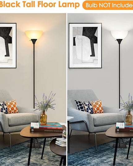 Floor Lamp, LED Standing Lamps with White Plastic Shade, Black Modern Torchiere Floor Lamp, Tall Lamps for Living Room Dorm, Bulb not Included - LeafyLoom