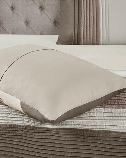 Madison Park Amherst Faux Silk Comforter Set-Casual Contemporary Design All Season Down Alternative Bedding, Matching Shams, Bedskirt, Decorative Pillows, Cal King(104"x92"), Natural, 7 Piece - LeafyLoom