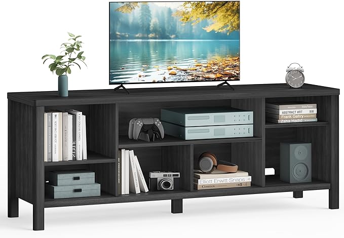 VASAGLE TV Stand for TVs up to 70 Inches, Entertainment Center with Storage Shelves, TV Console Table, Easy to Assemble, TV Cabinet for Living Room, Bedroom, Ash Black ULTV114B01 - LeafyLoom
