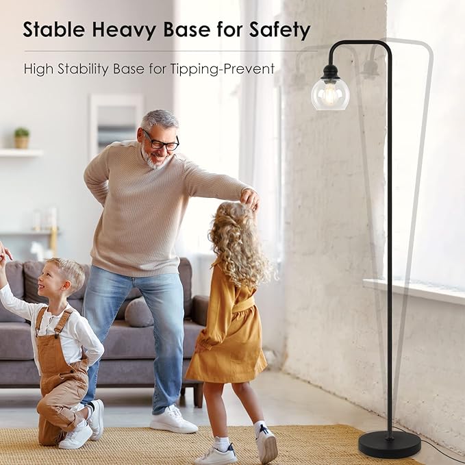 Modern Floor Lamps for Living Room with 6W LED Bulb, Industrial Floor Lamp, Clear Glass, Black Classic Reading Tall Lamp for Home Office, Standing Lamps for Bedroom, Study, Minimalist, Vintage - LeafyLoom