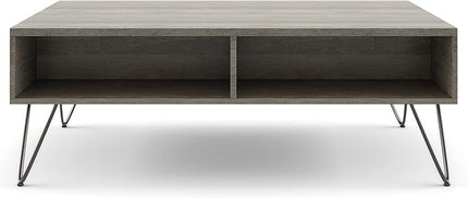 SIMPLIHOME Hunter SOLID MANGO WOOD and Metal 48 Inch Wide Rectangle Industrial Lift Top Coffee Table in Grey, For the Living Room and Family Room - LeafyLoom
