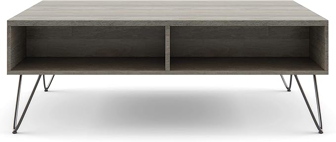 SIMPLIHOME Hunter SOLID MANGO WOOD and Metal 48 Inch Wide Rectangle Industrial Lift Top Coffee Table in Grey, For the Living Room and Family Room - LeafyLoom