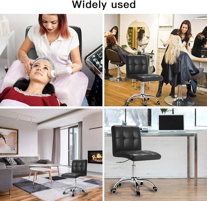 360° Office Desk Chair,PU Adjustable Rolling Task Chair with Backrest for Barber,Office,Home, Computer,360° Swivel,Armless (black) - LeafyLoom