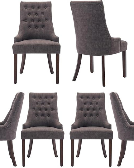 COLAMY Wingback Upholstered Dining Chairs Set of 6, Fabric Side Dining Room Chairs with Tufted Button, Living Room Chairs for Home Kitchen- Brown - LeafyLoom
