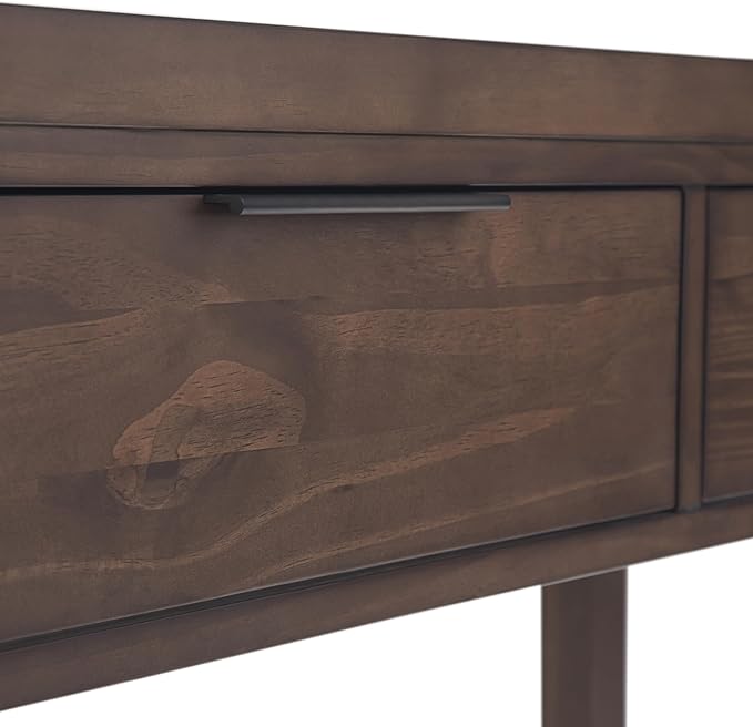 SIMPLIHOME Hollander SOLID WOOD 60 inch Wide Wide Console Sofa Entryway Table in Warm Walnut Brown with Storage, 3 Drawers , for the Living Room, Entryway and Bedroom - LeafyLoom