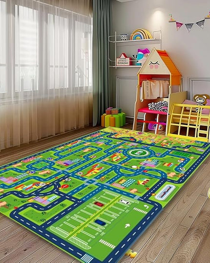 Car Rug Play Mat,Road Rug Kid Play Mat,Playroom Toy Car Mat, Kids Carpet City Map for Bedroom Classroom,Extra Large Thick (59X39.4 Inch) - LeafyLoom