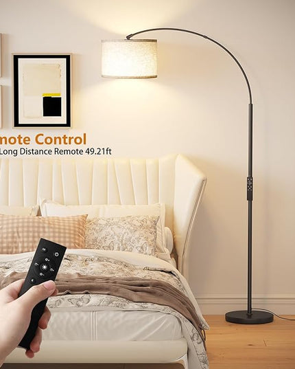 SUNMORY Arc Floor Lamp with Remote,Modern Floor Lamp with Stepless Dimmable Bulb,75″Height Tall Lamp for Living Room with Hanging Drum Shade and Weighted Base.Mid Century Standing Lamp for Bedroom - LeafyLoom
