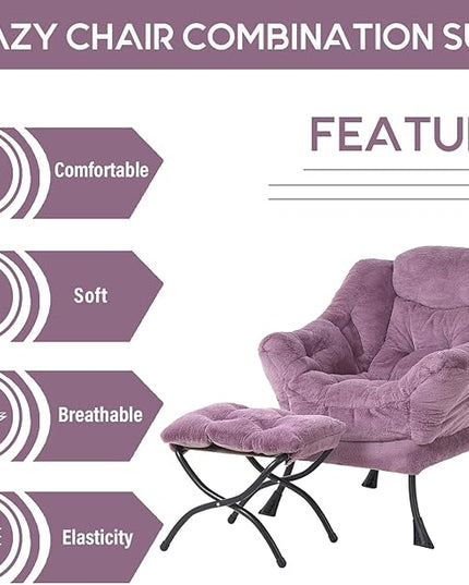 LITA Lazy Chair with Ottoman, Modern Accent Leisure Upholstered Sofa Chair, Lounge Reading Chair with Armrests and a Side Pocket for Living Room, Bedroom & Small Space - LeafyLoom