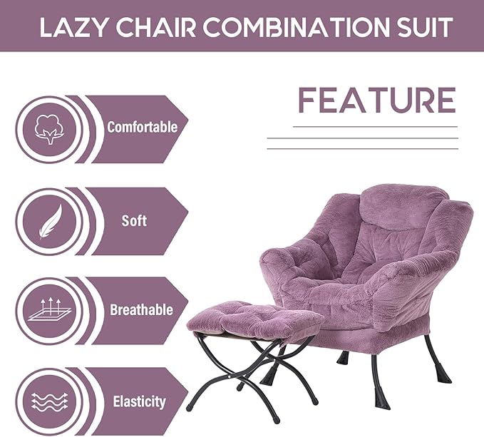 LITA Lazy Chair with Ottoman, Modern Accent Leisure Upholstered Sofa Chair, Lounge Reading Chair with Armrests and a Side Pocket for Living Room, Bedroom & Small Space - LeafyLoom