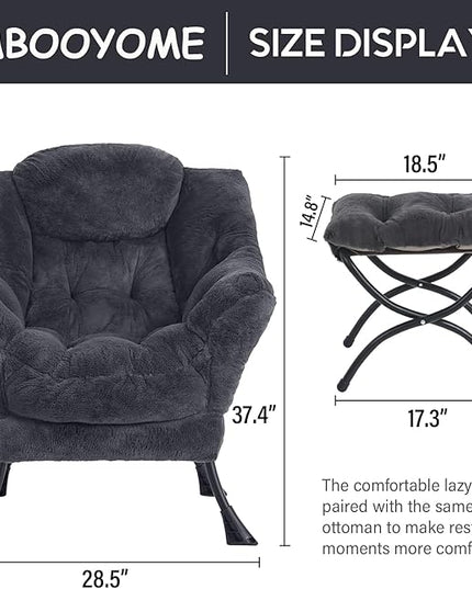 Lazy Chair with Ottoman, Modern Accent Chair Contemporary Lounge Leisure Upholstered Sofa Chair Set with Armrests, Reading Chair for Living Room, Bedroom, Office, Plush Navy - LeafyLoom