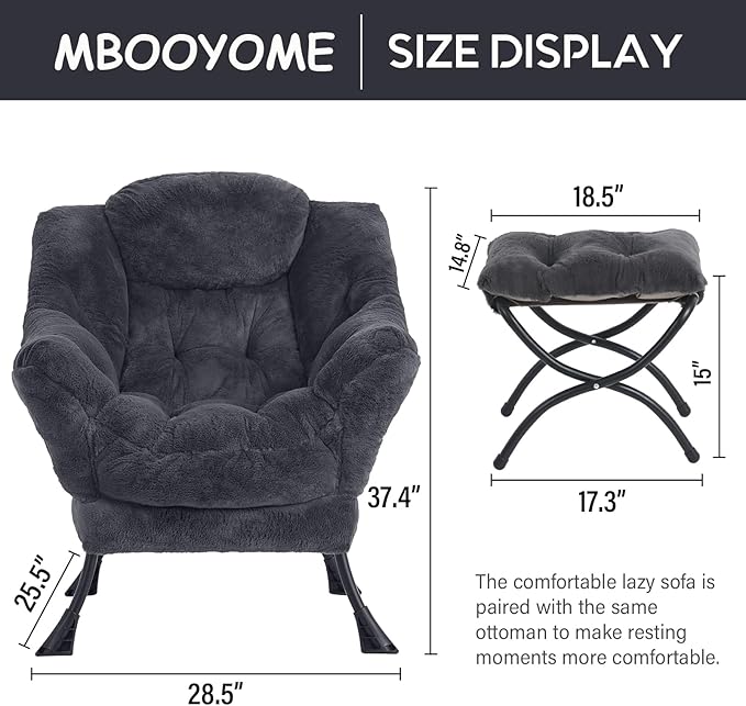 Lazy Chair with Ottoman, Modern Accent Chair Contemporary Lounge Leisure Upholstered Sofa Chair Set with Armrests, Reading Chair for Living Room, Bedroom, Office, Plush Navy - LeafyLoom