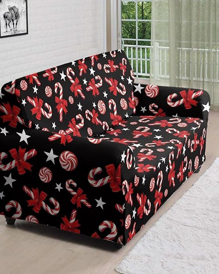 FKELYI Christmas Easy Going Stretch Sofa Slipcover Candy Cane Sofa Couch Cover Non-Slip Sofa Slipcovers Washable Furniture Protector L FKELYI
