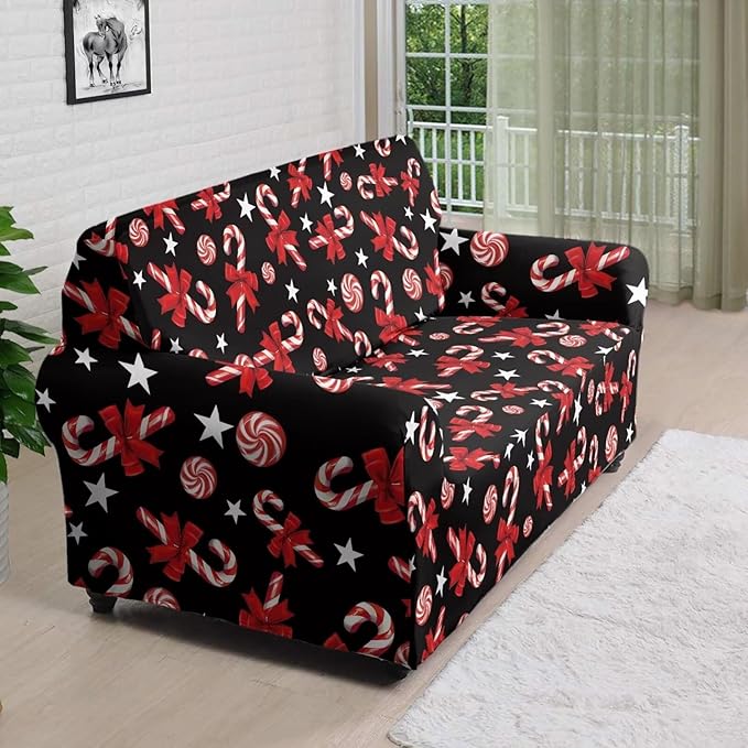 FKELYI Christmas Easy Going Stretch Sofa Slipcover Candy Cane Sofa Couch Cover Non-Slip Sofa Slipcovers Washable Furniture Protector L FKELYI